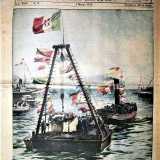 La prima pagina del 1� marzo 1925 mostra invece la posa in mare della prima pietra del molo foraneo del nuovo porto di Bari. L�immersione del blocco, contenente una pergamena commemorativa, avvenne a 700 metri dalla riva con una barca addobbata a festa per l�occasione